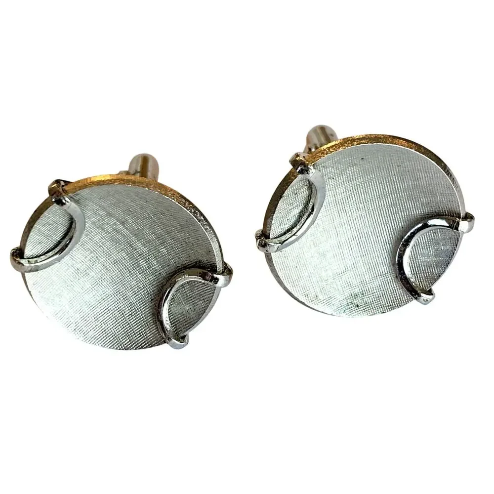 Vintage Swank Cufflinks Silvertone Frosted Finish Round Classic Mens Mid Century